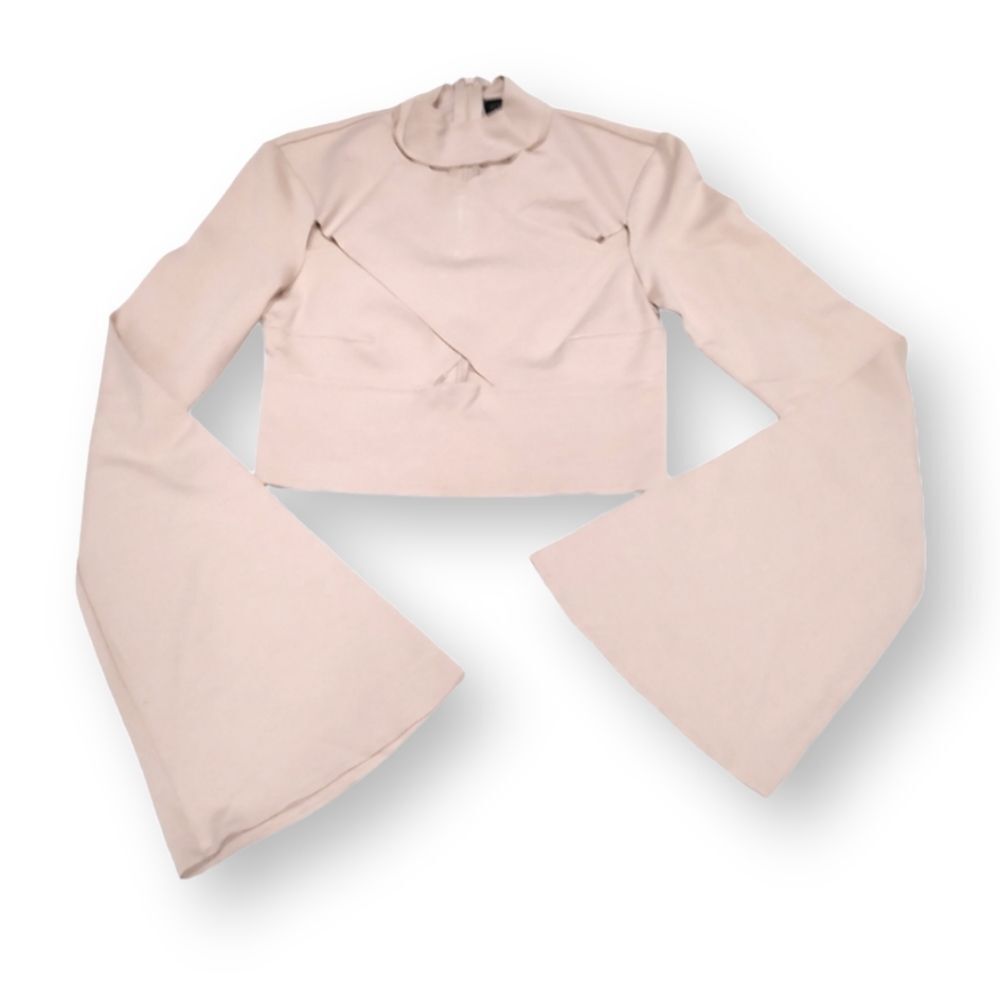 Topshop Pink Cutout Wrap Effect Ballet Crop Top With Bell Sleeves  US 4 …